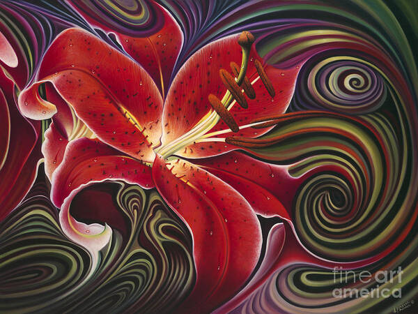 Lily Art Print featuring the painting Dynamic Reds by Ricardo Chavez-Mendez