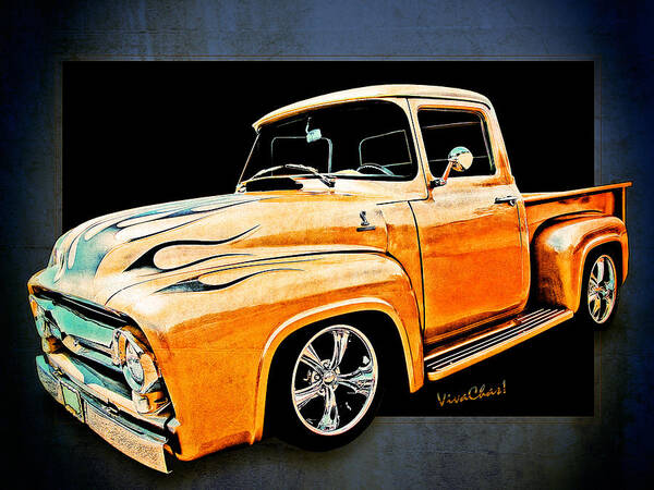 Ford Art Print featuring the photograph Ford Pickup in Flaming Gold by Chas Sinklier