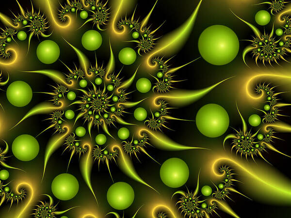 Fractal Art Print featuring the digital art Green and Gold by Gabiw Art