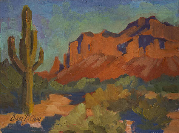 Late Afternoon Light Art Print featuring the painting Late Afternoon Light at Superstition Mountain by Diane McClary