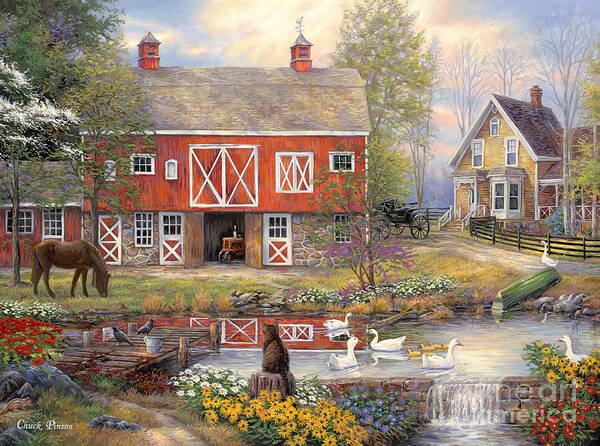  Americana Art Print featuring the painting Reflections on Country Living by Chuck Pinson