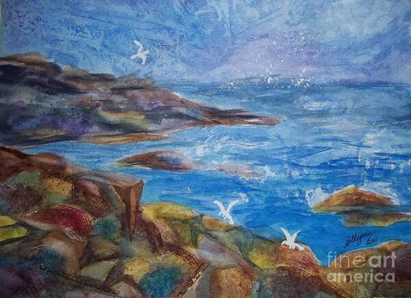 Maine Coast Art Print featuring the painting Rocky Shores of Maine by Ellen Levinson
