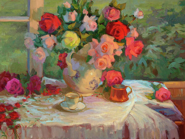 Summer Roses Art Print featuring the painting Summer Roses by Diane McClary