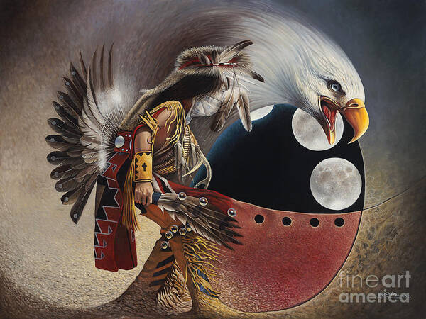Native-american Art Print featuring the painting Three Moon Eagle by Ricardo Chavez-Mendez