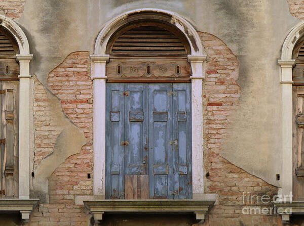 Venice Art Print featuring the painting Venice Arched Bblue Shutters Horizontal by Robyn Saunders