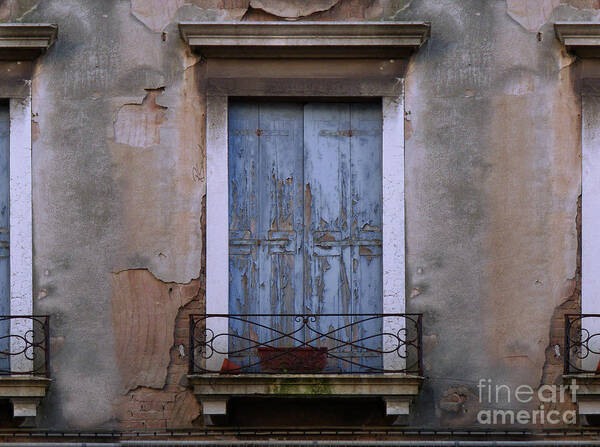 Venice Art Print featuring the painting Venice Blue Shutters Horizontal Photo by Robyn Saunders