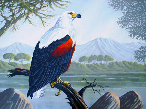 Eagle Art Print featuring the painting African fish Eagle by Anthony Mwangi