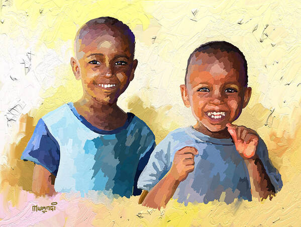 Black Art Print featuring the painting Boys by Anthony Mwangi
