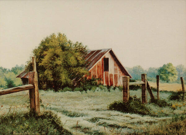 Barn Art Print featuring the painting Early Morning in East Texas by Randy Welborn