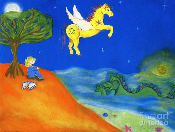 Pegasus Art Print featuring the pastel Gentle Guardians by Christine Crosby