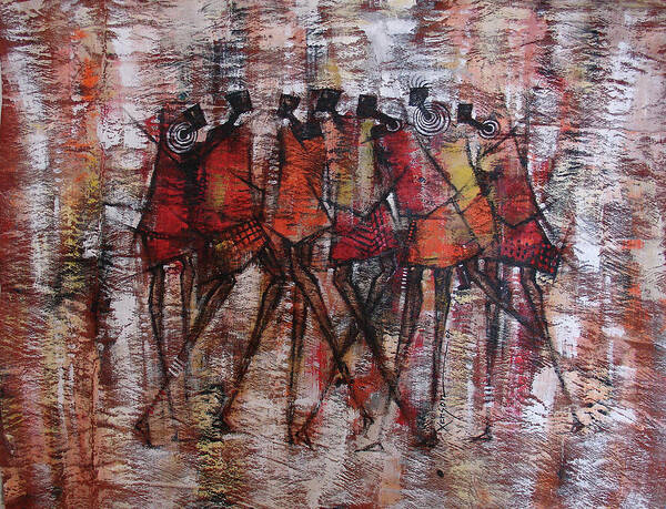 African Art Art Print featuring the painting Group hug by Samson Ssenkaaba - XENSON