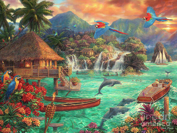 Tropical Paradise Art Print featuring the painting Island Life by Chuck Pinson