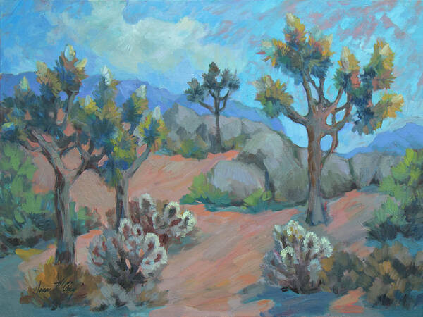 Desert Art Print featuring the painting Joshua Trees and Cholla Cactus by Diane McClary