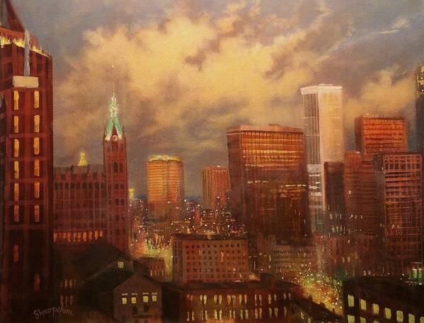 City Lights Art Print featuring the painting Milwaukee My Hometown by Tom Shropshire