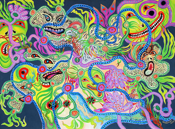 Faces Art Print featuring the painting Smiles by Shoshanah Dubiner