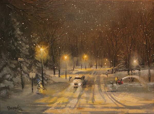  Christmas Lights Art Print featuring the painting Snow for Christmas by Tom Shropshire