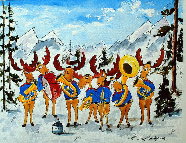 Cartoon Moose Fun Art Print featuring the painting The Sound of Moosic by Wilfred McOstrich