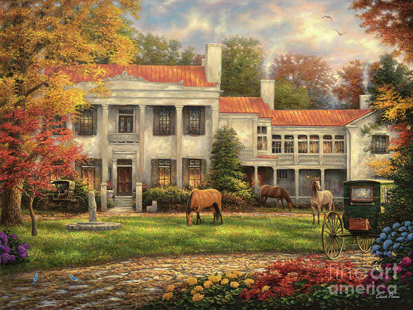 Belle Meade Plantation Art Print featuring the painting Autumn Afternoon at Belle Meade by Chuck Pinson