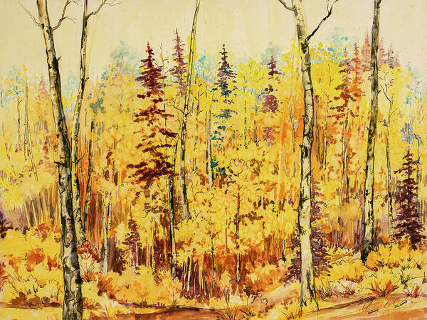 In The Woods Art Print featuring the painting Autumn Gold by Connie Williams