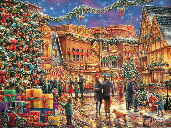 Christmas Lights Art Print featuring the painting Christmas at Town Square by Chuck Pinson