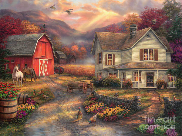 Old Farm Art Print featuring the painting Relaxing on the Farm by Chuck Pinson