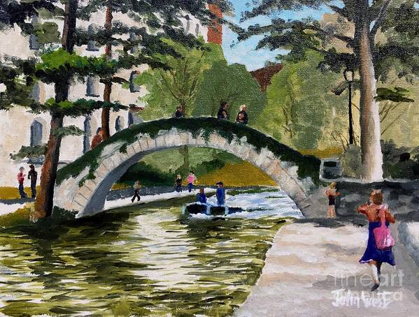River Walk Art Print featuring the painting River Walk by John West