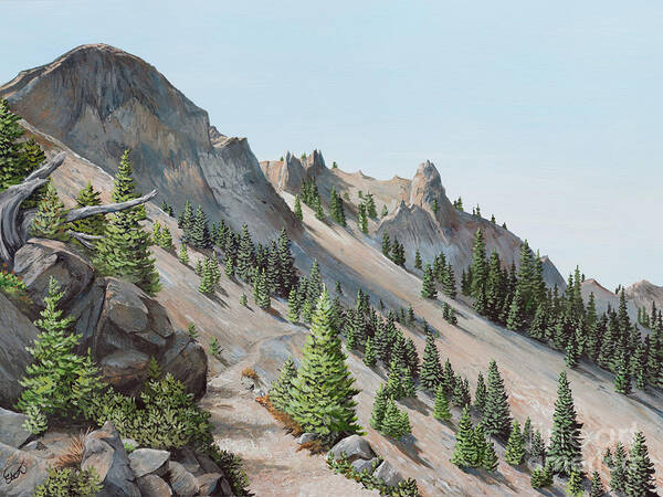 Landscape Art Print featuring the painting Devil's Peak, Oregon by Elizabeth Mordensky