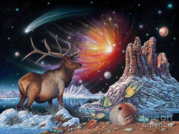 Elk Art Print featuring the painting Enchanted Monarch by Ricardo Chavez-Mendez