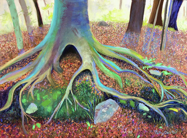 Tree Roots Art Print featuring the painting Growing in Rocky Ground by Polly Castor