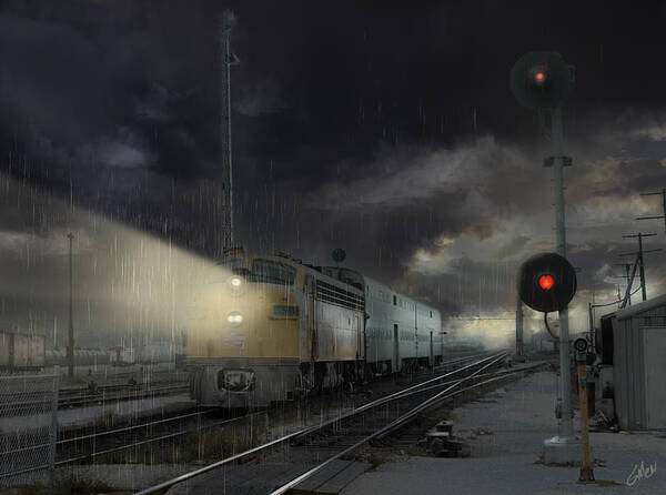 Chicago Art Print featuring the painting Into The Rain - Heading To The Chicago Loop by Glenn Galen