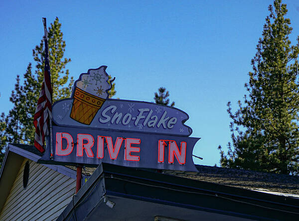 Neon Art Print featuring the photograph Sno-Flake Drive In at Dusk by Matthew Bamberg