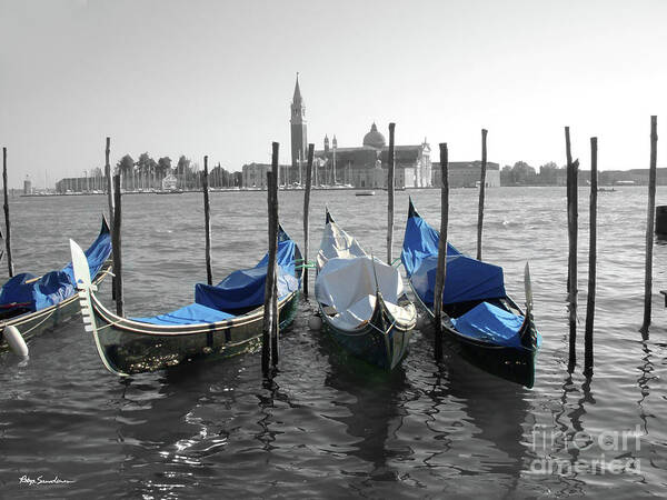 Venice Art Print featuring the photograph Venice Italy Boats in Black and Blue by Robyn Saunders