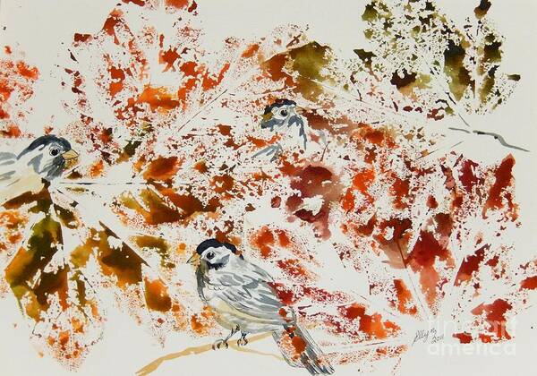 Chickadees Art Print featuring the painting Peek A Boo Chickadees by Ellen Levinson