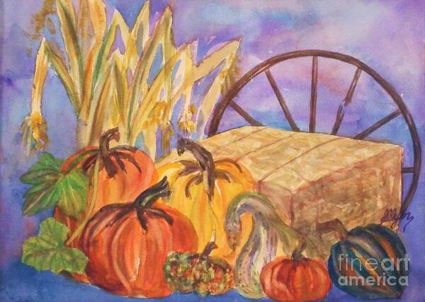 Acorn Squash Art Print featuring the painting Autumn Bounty by Ellen Levinson
