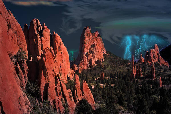 Colorado Art Print featuring the digital art Thunderstorm at Garden of the Gods by J Griff Griffin