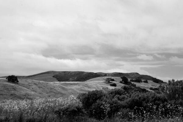 Landscape Art Print featuring the photograph Rolling Hills view I - BW by Kathleen Grace