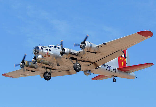 Airplane Art Print featuring the photograph Boeing B-17G Flying Fortress N5017N Aluminum Overcast Landing Deer Valley Airport March 31 2011 by Brian Lockett