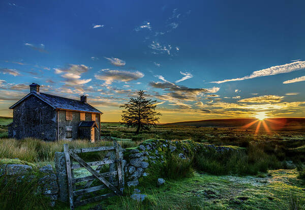 Sunrise Art Print featuring the photograph Derelict Cottage Nun's Cross, Dartmoor, UK. by Maggie Mccall