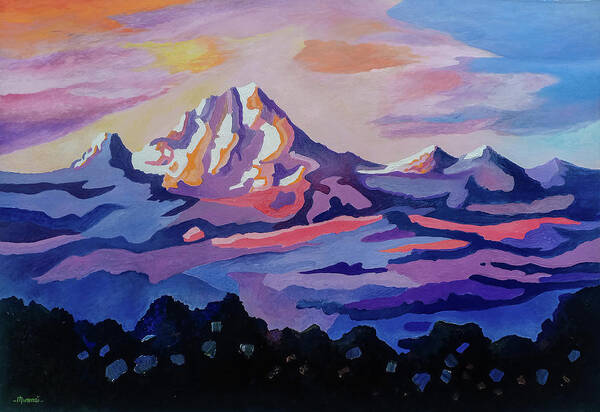 Nairobi Art Print featuring the painting Mount Kenya at dawn by Anthony Mwangi