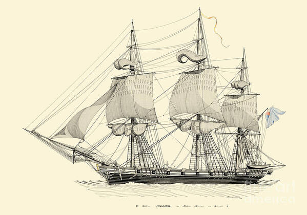 Historic Vessels Art Print featuring the drawing The naveta Achilleus - 1812 by Panagiotis Mastrantonis