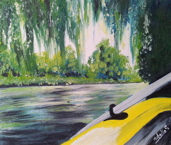Weeping Willow Tree Art Print featuring the painting Little Yellow Boat by Abbie Shores