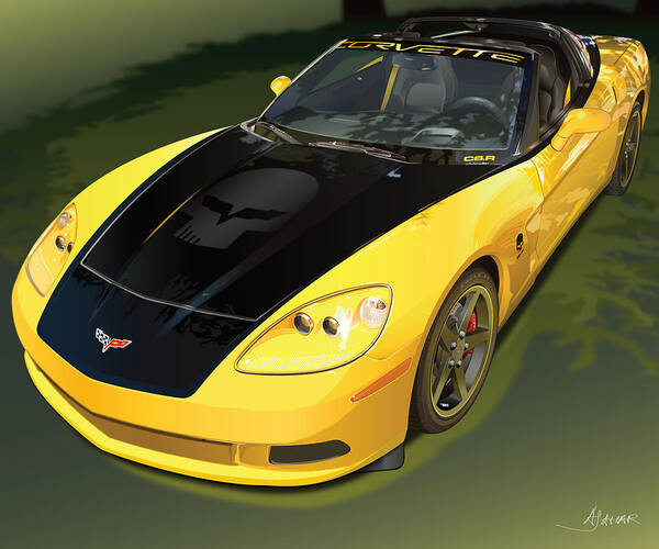 Automotive Art Art Print featuring the digital art chevrolet corvette C6.R for the street by Alain Jamar