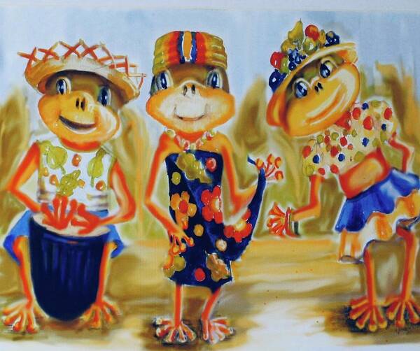 Frogs Art Print featuring the painting Carib Frogs by Patricia Halstead
