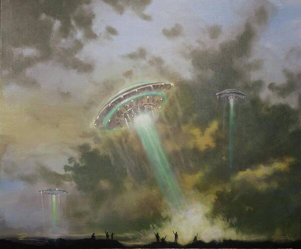  Ufo Art Print featuring the painting Farewell to the Visitors by Tom Shropshire