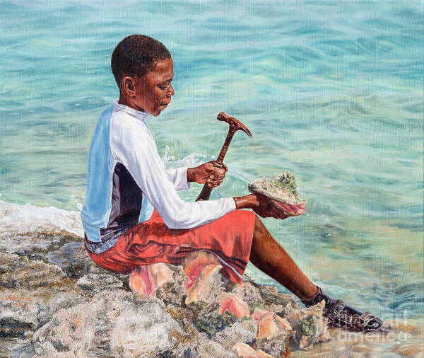 Bahamas Art Print featuring the painting The Conch Boy by Roshanne Minnis-Eyma