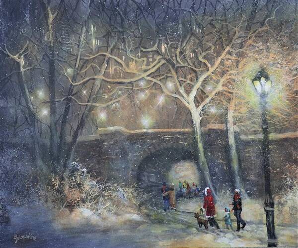 Snowfall Art Print featuring the painting A Magical Walk by Tom Shropshire