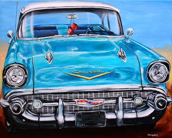Chevy Art Print featuring the painting '57 Chevy Front End by Karl Wagner