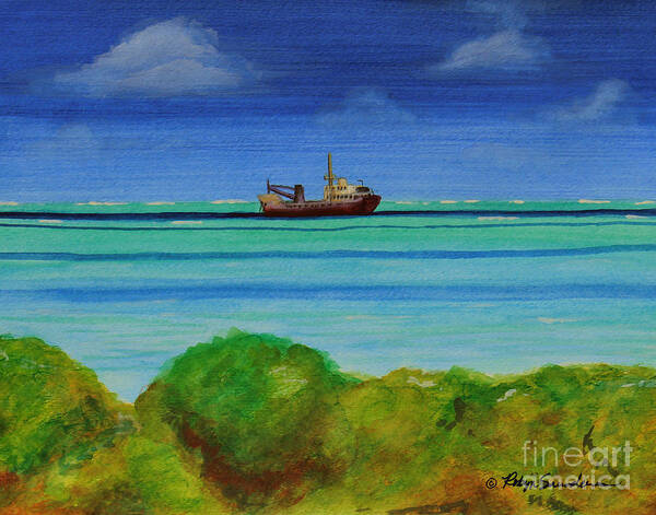 Beach Caribbean Paintings Art Print featuring the painting Abandoned in the Turquise Waters by Robyn Saunders
