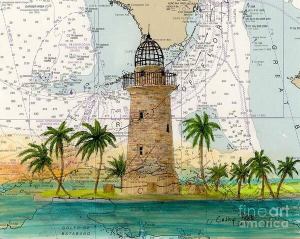  Art Print featuring the painting Boca Chita Lighthouse FL Nautical Chart Cathy Peek by Cathy Peek