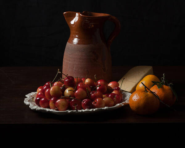 Bodegones Art Print featuring the photograph Bodegon with Cherries-Oranges and Cheese by Levin Rodriguez